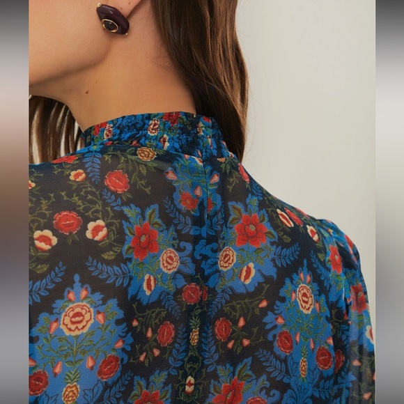 Farm Rio Blue Arabesque High Neck Mini Dress - Sz S - Picture 3 of 9